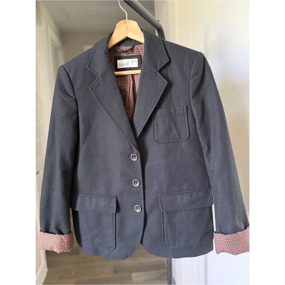Esprit Wool Blend Black Blazer with Checked Lining 8